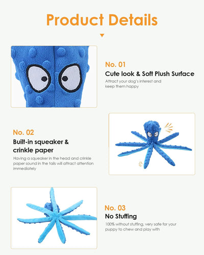 No Stuffing Octopus Squeaky Dog Toys