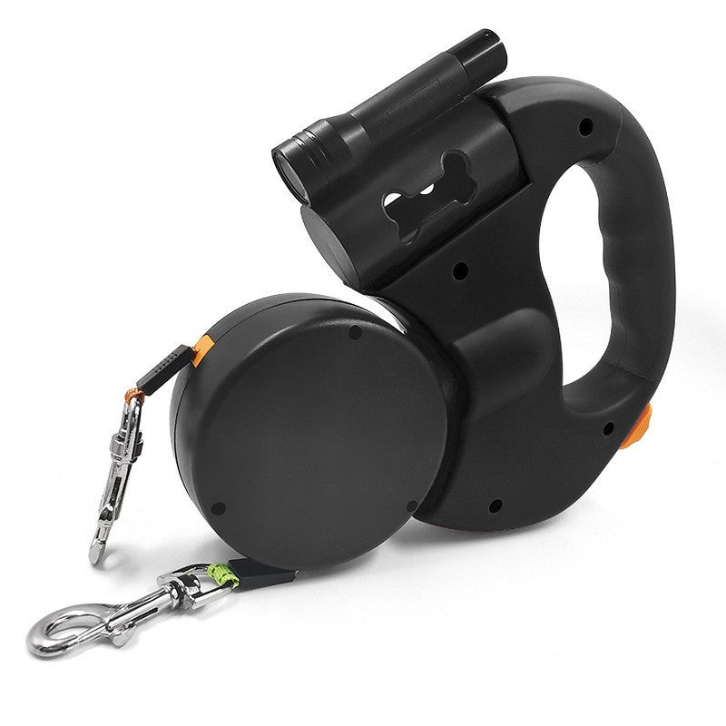 Double TangleFree Dog Leash with Light, Waste Bag Holder & 360° Swivel for Two Dogs