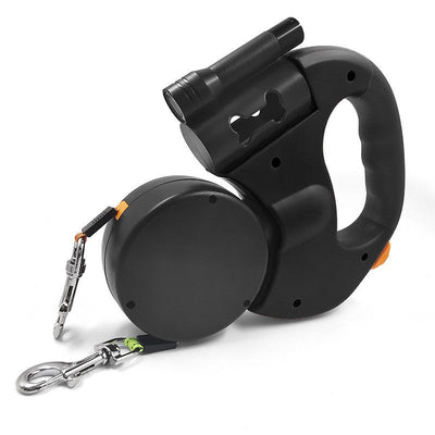 Double TangleFree Dog Leash with Light, Waste Bag Holder & 360° Swivel for Two Dogs