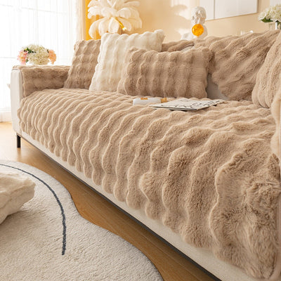 Cosy Plush Solid Colour Non-slip Sofa Cover