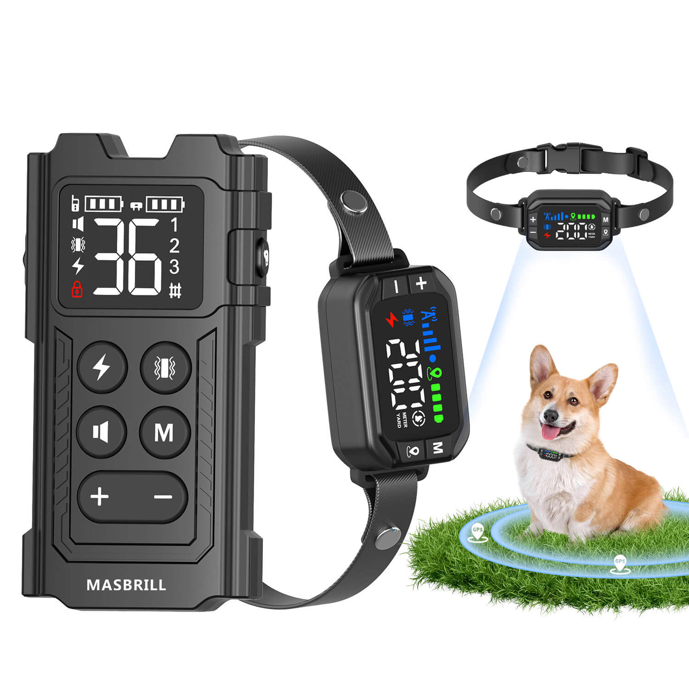 Masbrill 2 in 1 GPS Wireless Dog Fence & Remote Training Collar-G725