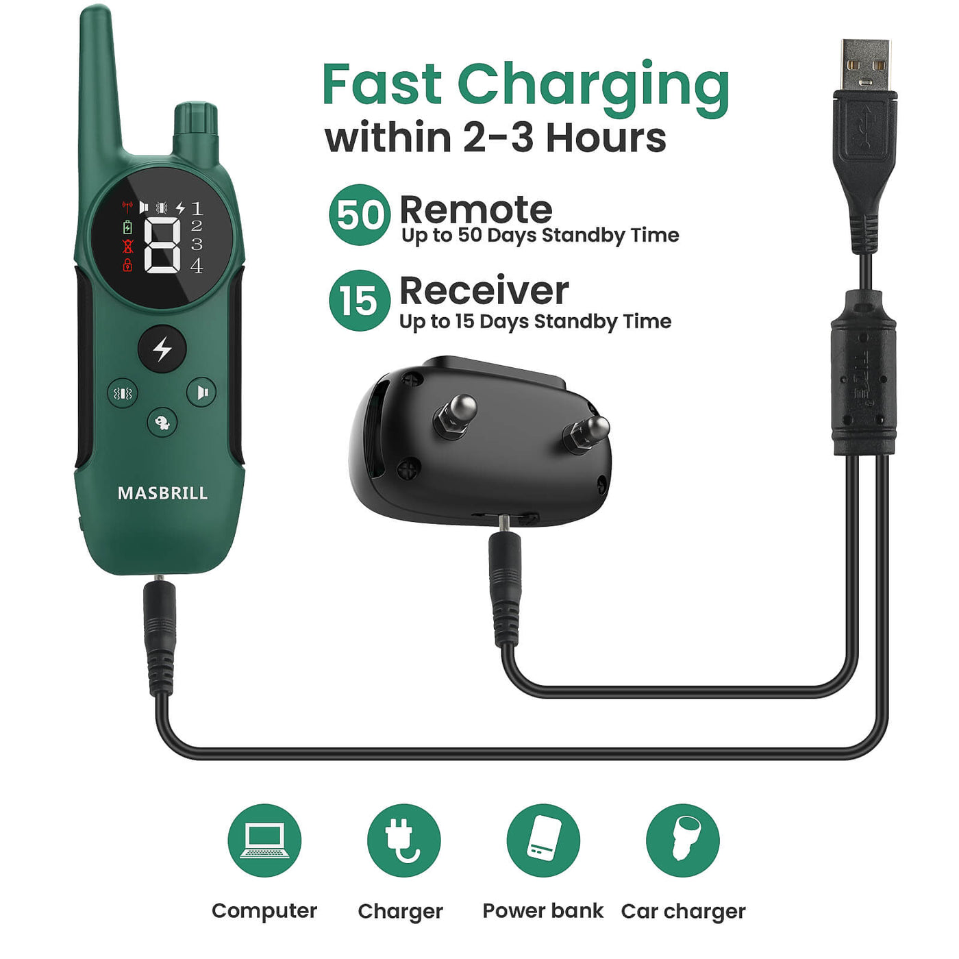 MASBRILL Dog Shock Collar with Remote Rechargeable Electric Dog Training Collar -912