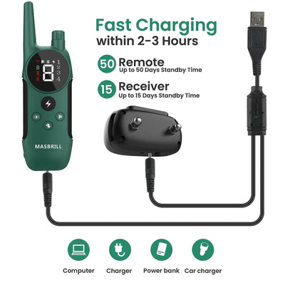 MASBRILL Dog Shock Collar with Remote Rechargeable Electric Dog Training Collar -912