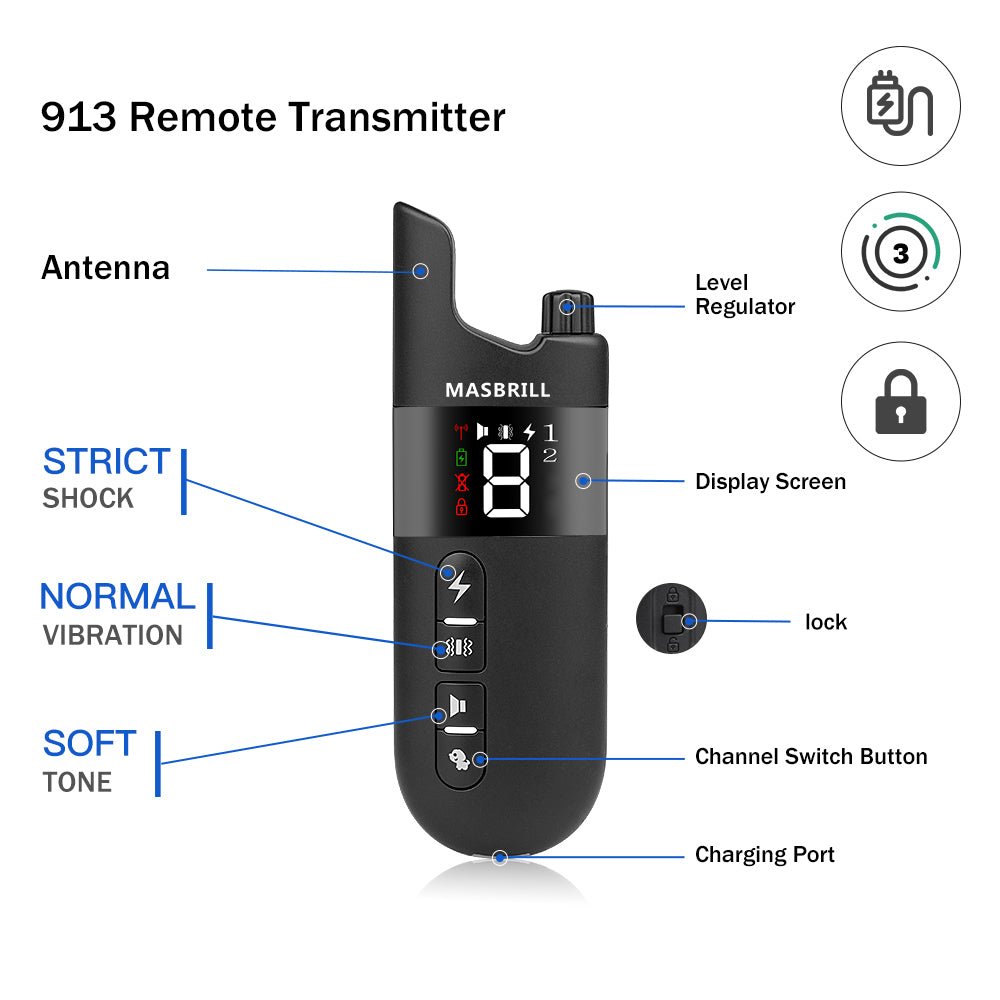 MASBRILL Dog Training Collar Rechargeable IPX7 Waterproof-913-2000ft