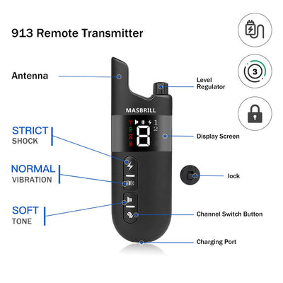 MASBRILL Dog Training Collar Rechargeable IPX7 Waterproof-913-2000ft