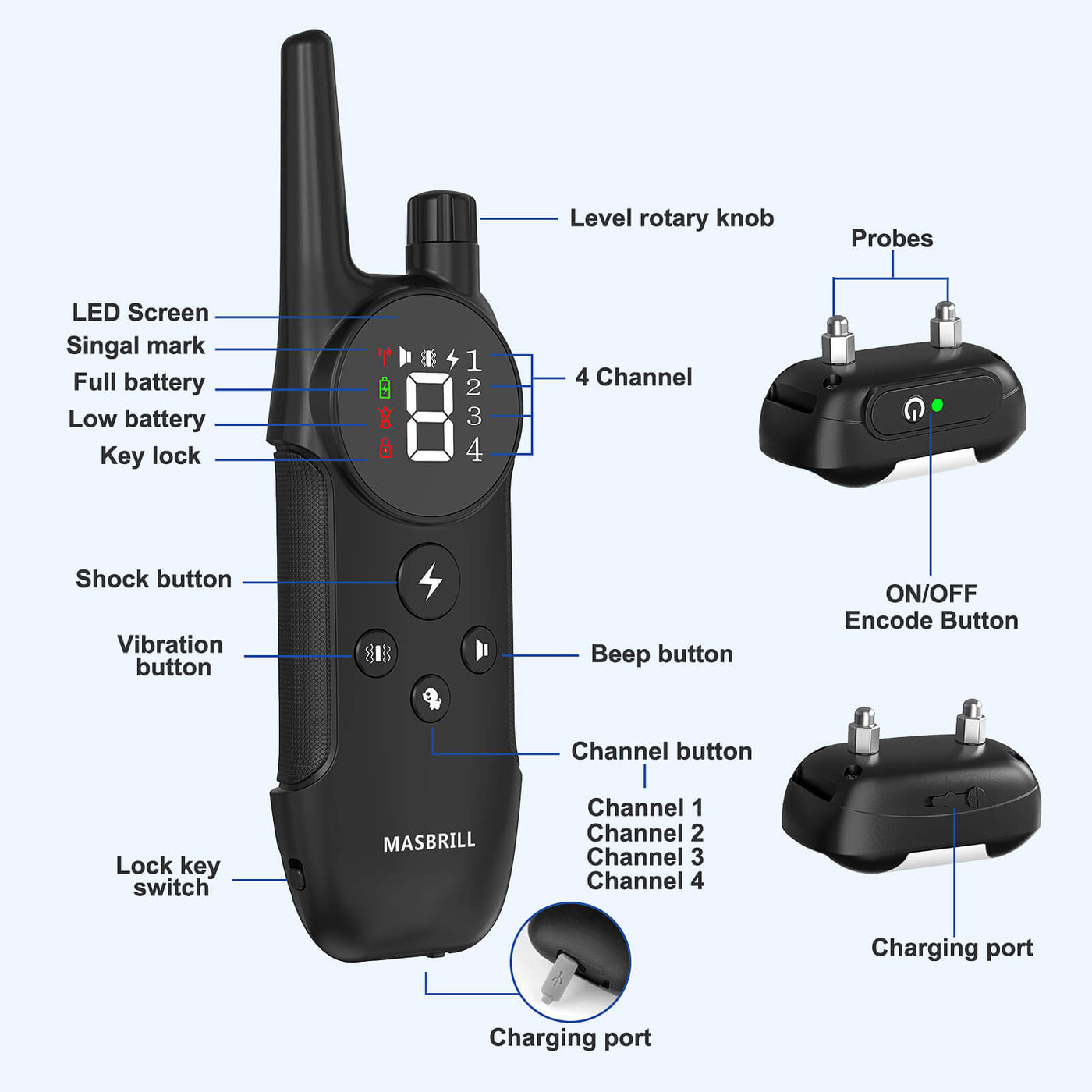 MASBRILL Remote Training Collar for 4 Dogs – 2000FT Range