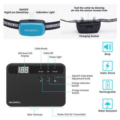 MASBRILL Underground Electric Dog Fence – 4 Dog System- TZ862