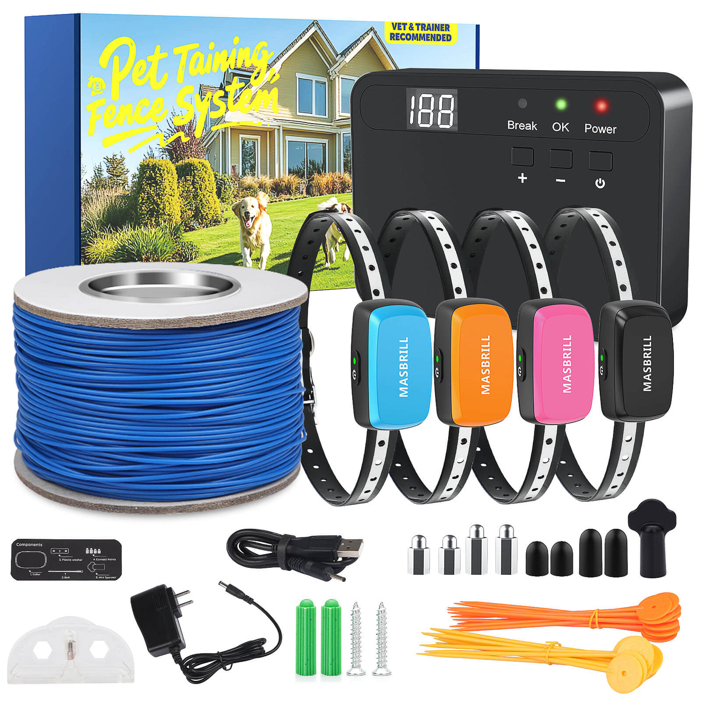 MASBRILL Underground Electric Dog Fence – 4 Dog System- TZ862